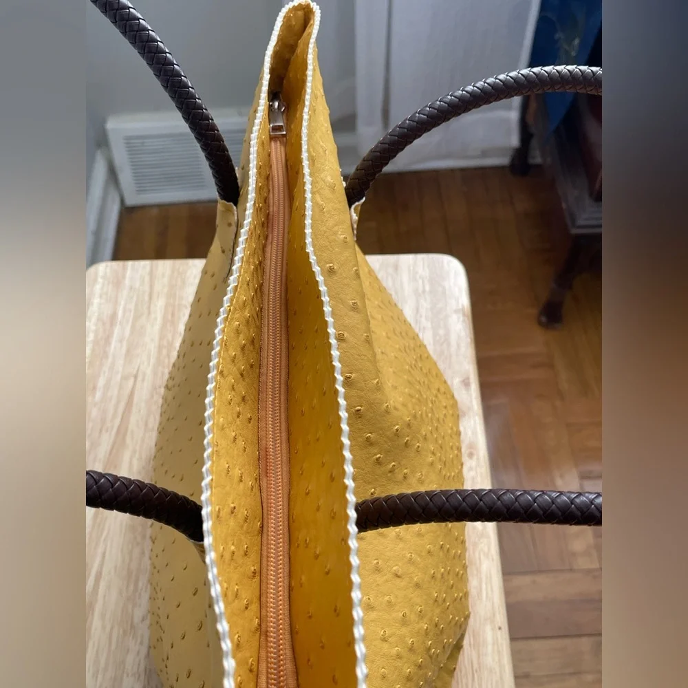 Chic Yellow Ostrich Embossed Textured Tote Bag - Picture 3 of 5